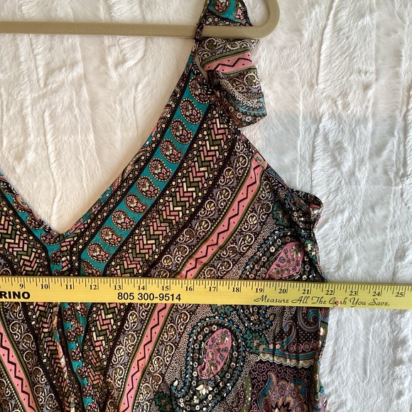 Karma Highway Ruffled Open Back Tiered Skirt Paisley Fairy Dress One Size - Picture 6 of 10